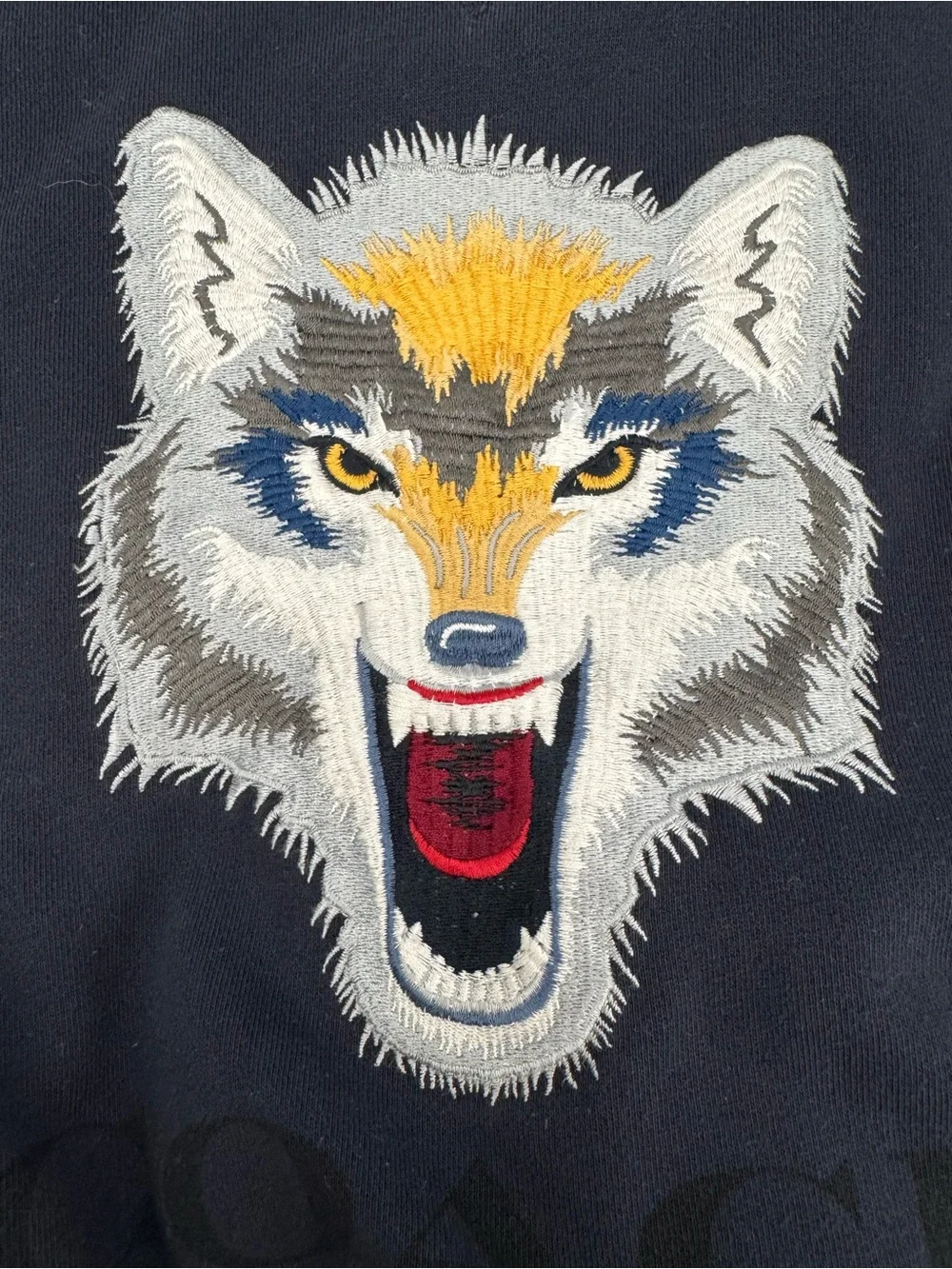 Coach Navy Crewneck Sweater with Embroidered Wolf Motif - Picture 7 of 7